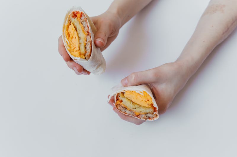 Hearty Breakfast Burrito with eggs, chorizo, and potatoes